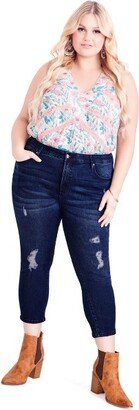 AVEOLOGY | Women's Plus Size Holly Crop Ripped Jean - dark wash - 24W