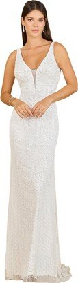 Women's V-Neck Beaded Bridal Gown