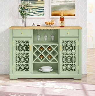 56 Wood Buffet Bar Cabinet with Wine Rack Green