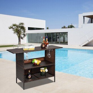 Modern Stylish Bar Table with Storage Shelves and Cup Holders