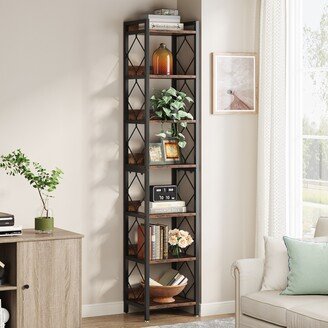 79 Inch Tall Corner Shelf, Corner Bookcase Rustic Brown