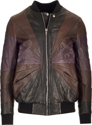 Ruched Leather Bomber Jacket