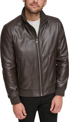 Men's Faux-Leather Bomber Jacket