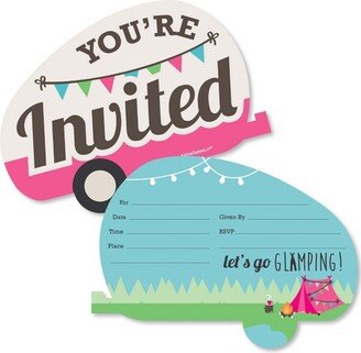 Big Dot of Happiness Let's Go Glamping - Shaped Fill-in Invitations - Camp Glamp Party or Birthday Party Invitation Cards with Envelopes - Set of 12