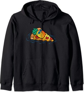 Cute Pineapple Pizza Lover Apparel Pineapple Pizza Hawaiian Floating Food Snack Lover Zip Hoodie