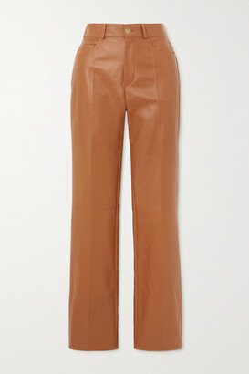 Leather Straight-leg Pants - Brown