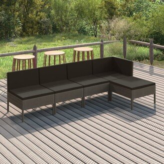 5 Piece Patio Lounge Set with Cushions Poly Rattan Gray - 22.4 x 27.2 x 27.2-AA