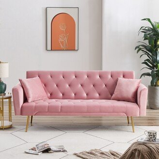 GEROJO 70.07 Velvet Upholstered Convertible Futon Sofa Bed with Solid Wood Frame and 2 Pillows