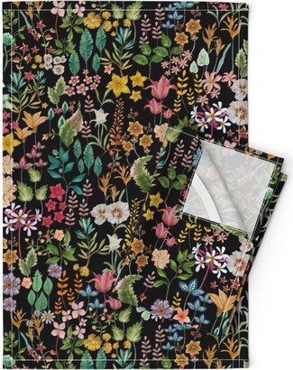 Dark Floral Tea Towels | Set Of 2 - Classy By Gnd Art Studio Wildflowers Summer Meadow Linen Cotton Spoonflower