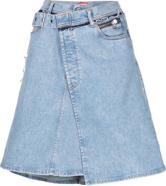 De-Pendence-Mid asymmetric denim skirt