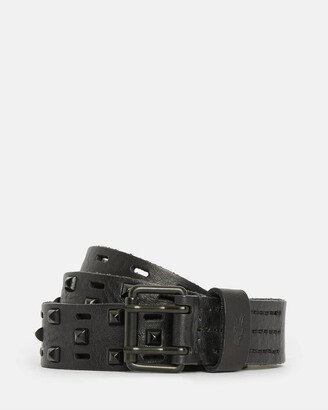 Ridge Leather Studded Belt - Black/matte Black