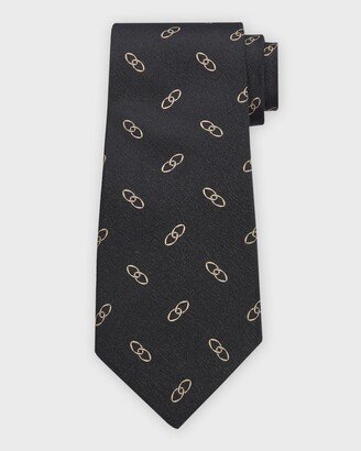 Men's Linked-Ovals Silk Crepe Tie