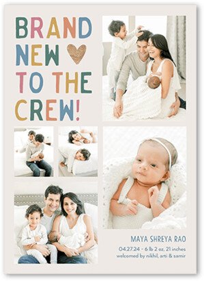 Birth Announcements: Brand New Crew Birth Announcement, Grey, 5X7, Signature Smooth Cardstock, Square