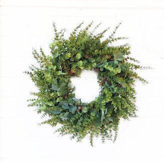 Eucalyptus Christmas Wreath-2023 Holiday Home Decor-Modern Farmhouse Wreath-Christmas Mantel Greenery Decor-Outdoor Wreath-Winter Decor