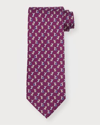 Men's 4-Ron Puppy Print Silk Tie