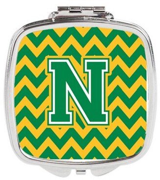 CJ1059-NSCM Letter N Chevron Green & Gold Compact Mirror