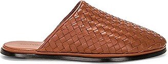 Open Back Slipper Nappa Opaque Weave in Brown