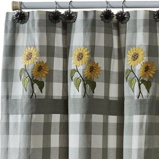 Park Designs Wicklow Check Sunflower Embroidered Shower Curtain 72