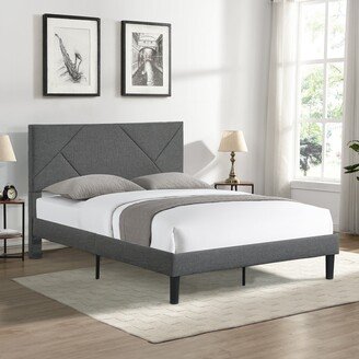 Calnod Upholstered Full Size Platform Bed Frame with Headboard - Strong Wood Slat Support - No Box Spring Needed - Easy Assembly