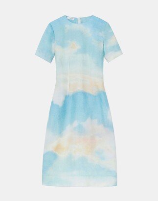 Sky Scene Print Silk Gazar Fit Flare Dress