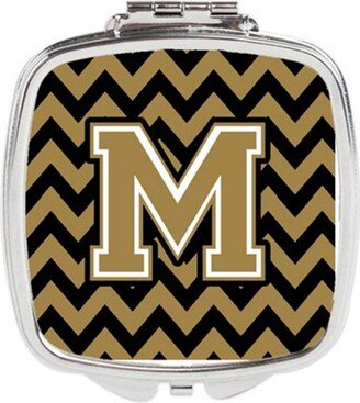 CJ1050-MSCM Letter M Chevron Black & Gold Compact Mirror, 3 x 0.3 x 2.75 in.