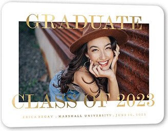 Graduation Announcements: Luminous Alumni Graduation Announcement, Gold Foil, White, 5X7, Matte, Personalized Foil Cardstock, Rounded