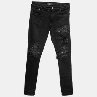 Black Distressed Denim Panelled Skinny Jeans M Waist 32