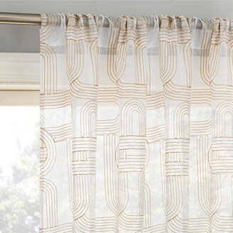 No. 918 Kaz Embroidered Retro Like Curves Sheer Rod Pocket Curtain Panel