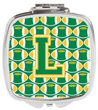 CJ1069-LSCM Letter L Football Green & Gold Compact Mirror