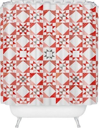 Showmemars Christmas Quilt Pattern Shower Curtain White