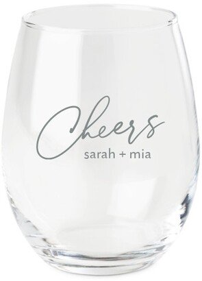 Stemless Wine Glasses: Scripted Cheers Wine Glass, Etched Wine, White