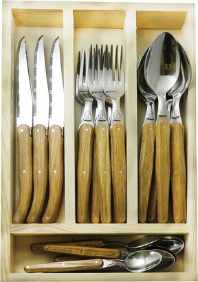 24Pc Flatware Set With Oak Handles