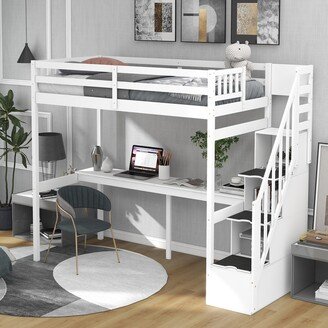 GEROJO Pine Wood Twin Loft Bed with Built-in Desk, Storage Staircase, Space Saving Design for Small Rooms or Apartments