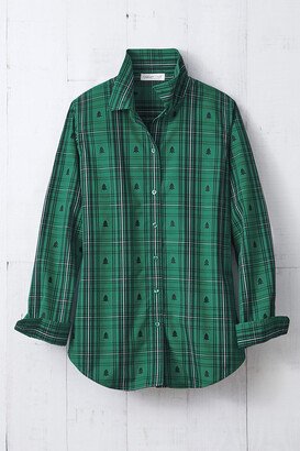 Women's Pining for Plaid No-Iron Shirt - Emerald Multi - 6P - Petite Size