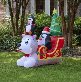 Seasonal LLC Seasonal Decor Husky & Penguins On Sled 5Ft Inflatable