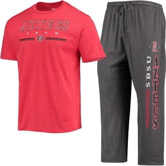 Men's Concepts Sport Heathered Charcoal and Cardinal San Diego State Aztecs Meter T-shirt and Pants Sleep Set - Heathered Charcoal, Cardinal