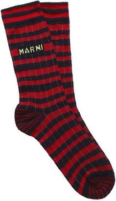 Logo Embroidered Striped Knitted Socks