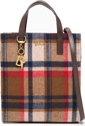 Logo-Plaque Check-Pattern Tote Bag