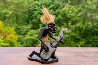 G6 Collection Handmade Wooden Primitive Guitarist Tribal Funny Statue Sculpture Tiki Bar Handcrafted Wood Gift Decor Figurine Hand Carved