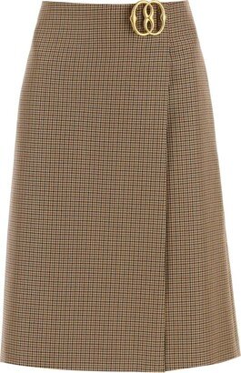 Houndstooth A-Line Midi Skirt