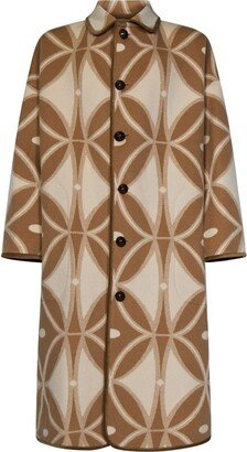 Geometric-Pattern Jacquard Button-Up Coat