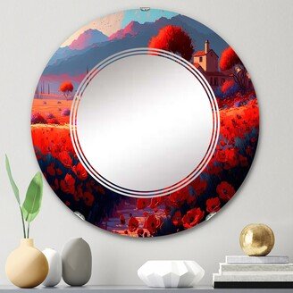 Designart 'Blooming Poppies In The Fields II' Printed Floral Poppy Wall Mirror