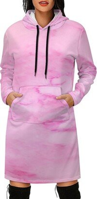 Slameter Women's Pink Marble Long Pullover Sweatshirt Dress Casual Long Sleeve Hoodie Dress with Pockets S