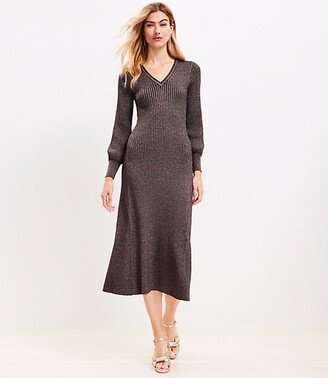 Petite Shimmer Ribbed Button Cuff Midi Sweater Dress