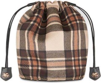 Checkered Drawstring Bucket Bag