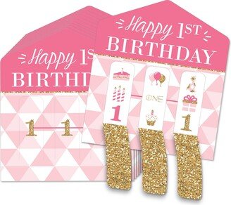 Big Dot Of Happiness 1st Birthday Girl Fun to be One First Birthday Cards Pull Tabs 3-in-a-Row 12 Ct