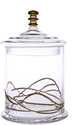 Vivid Glass Canister Jar With Lid - 14K Gold Swirl Design