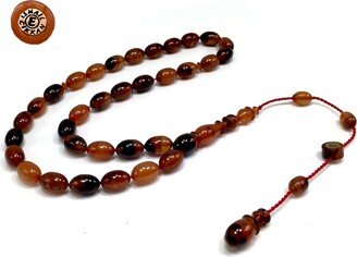 Signed By Famous Craftsman Ismail Cikkan -Handmade Bakelite Tesbih, Muslim Tasbih, Islamic Rosary | Burnt Orange -mm - 33 Beads