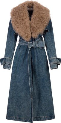 Jean Belted-Waist Denim Trench Coat