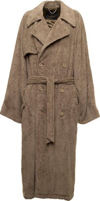 Taupe Towel Trench Coat In Cotton Towel Woman